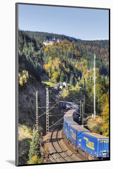 Railroad Line Winds Along a Mountainside, Freight Train, Forest, Scenery, Castle, Houses-Harald Schšn-Mounted Photographic Print