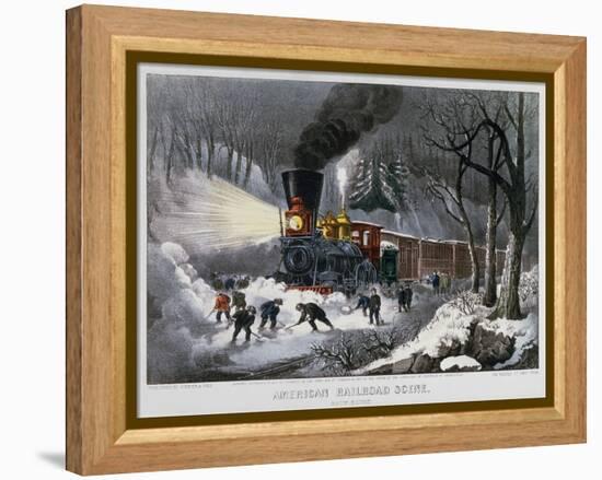 Railroad Snow Scene, 1872-Currier & Ives-Framed Premier Image Canvas