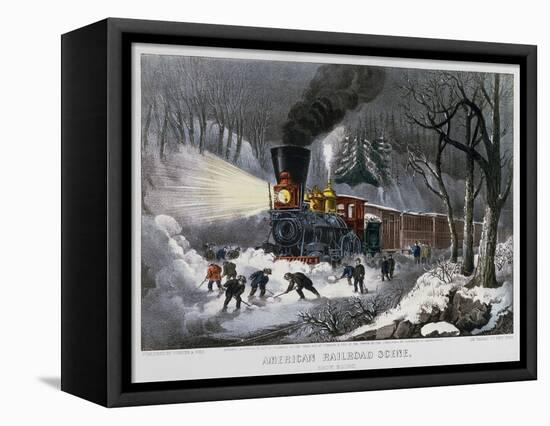 Railroad Snow Scene, 1872-Currier & Ives-Framed Premier Image Canvas