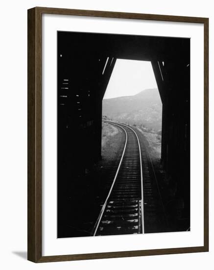 Railroad Tracks as Seen Through the Tunnel-Peter Stackpole-Framed Premium Photographic Print