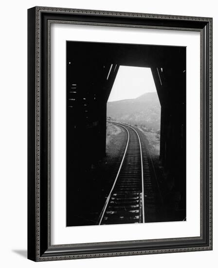 Railroad Tracks as Seen Through the Tunnel-Peter Stackpole-Framed Photographic Print