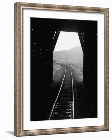 Railroad Tracks as Seen Through the Tunnel-Peter Stackpole-Framed Photographic Print