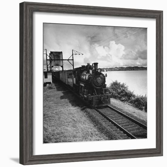 Railroad Train Following Tracks Beside Panama Canal-Thomas D^ Mcavoy-Framed Photographic Print