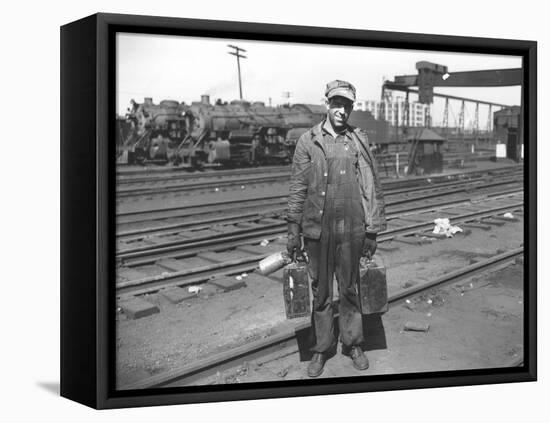 Railroad Worker, C.1900 (B/W Photo)-American Photographer-Framed Premier Image Canvas