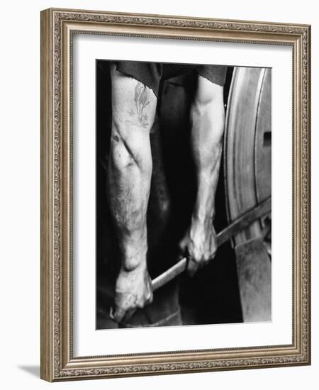 Railroad Worker - Tightening Wheel, 1925, Printed 1931-Lewis Wickes Hine-Framed Giclee Print