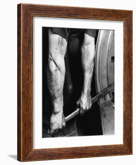 Railroad Worker - Tightening Wheel, 1925, Printed 1931-Lewis Wickes Hine-Framed Giclee Print