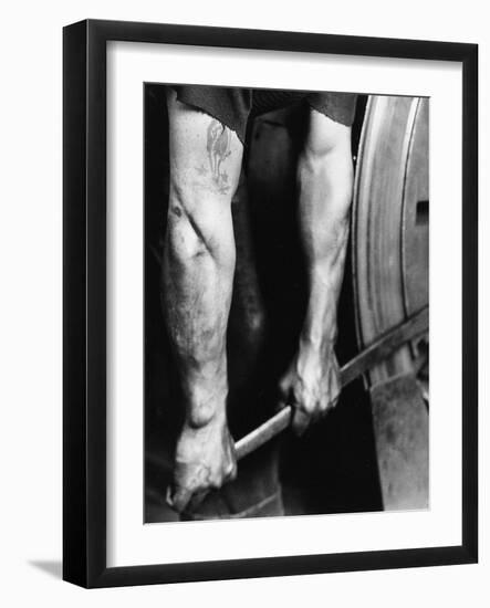 Railroad Worker - Tightening Wheel, 1925, Printed 1931-Lewis Wickes Hine-Framed Giclee Print