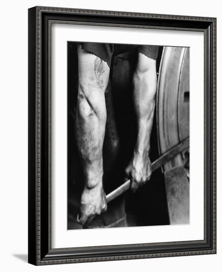 Railroad Worker - Tightening Wheel, 1925, Printed 1931-Lewis Wickes Hine-Framed Giclee Print