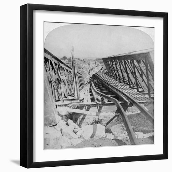 Railway Bridge across the Vals River at Kroonstad, Blown Up by the Boers, South Africa, 1901-Underwood & Underwood-Framed Giclee Print