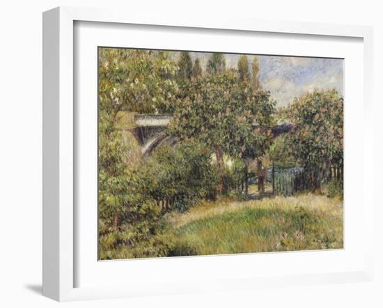 Railway Bridge at Chatou (Yvelines) or Chestnut Rose-Pierre-Auguste Renoir-Framed Giclee Print