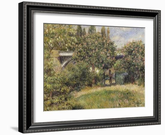 Railway Bridge at Chatou (Yvelines) or Chestnut Rose-Pierre-Auguste Renoir-Framed Giclee Print