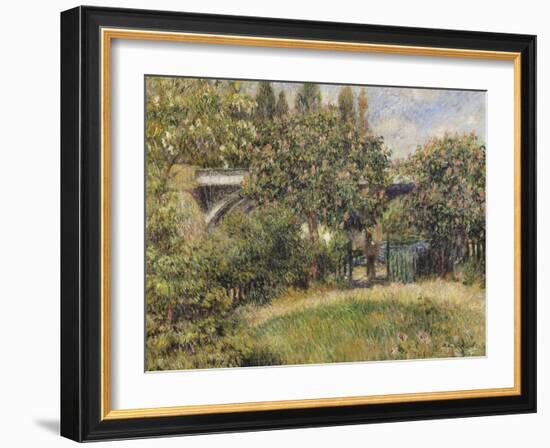 Railway Bridge at Chatou (Yvelines) or Chestnut Rose-Pierre-Auguste Renoir-Framed Giclee Print