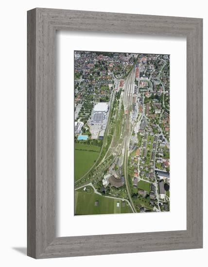 Railway Station of Garmisch-Partenkirchen, Olympic Skating Hall, Aerial Picture, Germany, Bavaria-Frank Fleischmann-Framed Photographic Print