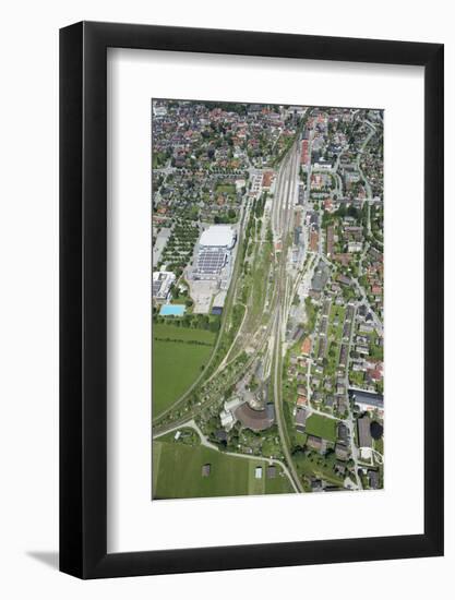 Railway Station of Garmisch-Partenkirchen, Olympic Skating Hall, Aerial Picture, Germany, Bavaria-Frank Fleischmann-Framed Photographic Print