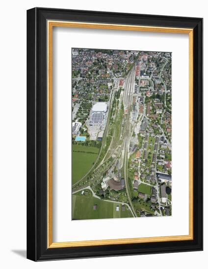 Railway Station of Garmisch-Partenkirchen, Olympic Skating Hall, Aerial Picture, Germany, Bavaria-Frank Fleischmann-Framed Photographic Print