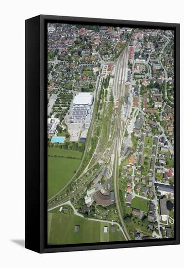 Railway Station of Garmisch-Partenkirchen, Olympic Skating Hall, Aerial Picture, Germany, Bavaria-Frank Fleischmann-Framed Premier Image Canvas