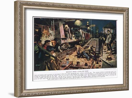 Railway Track Laying by Night-Terence Cuneo-Framed Giclee Print