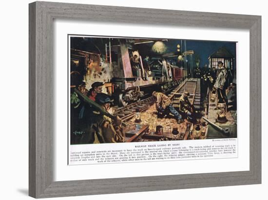 Railway Track Laying by Night-Terence Cuneo-Framed Giclee Print