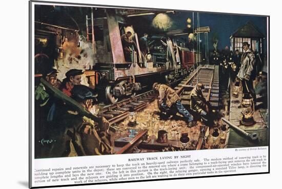 Railway Track Laying by Night-Terence Cuneo-Mounted Giclee Print