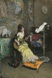 Woman with a Parrot, C.1872 (Oil on Canvas)-Raimundo De Madrazo Y Garreta-Framed Giclee Print