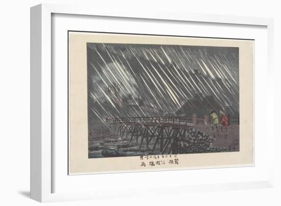 Rain at Saegusa Bridge in Hakone, Ame, 1880-Kobayashi Kiyochika-Framed Giclee Print