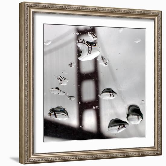 Rain Drops are Shown on a Car Windshield with the Golden Gate Bridge in Background-null-Framed Photographic Print