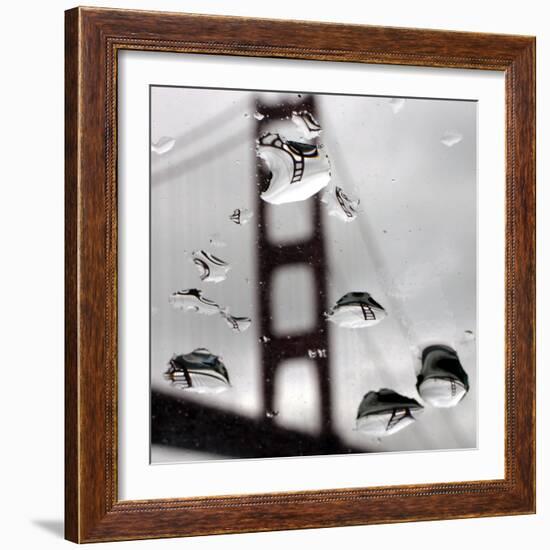 Rain Drops are Shown on a Car Windshield with the Golden Gate Bridge in Background-null-Framed Photographic Print