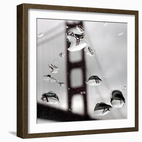 Rain Drops are Shown on a Car Windshield with the Golden Gate Bridge in Background-null-Framed Photographic Print