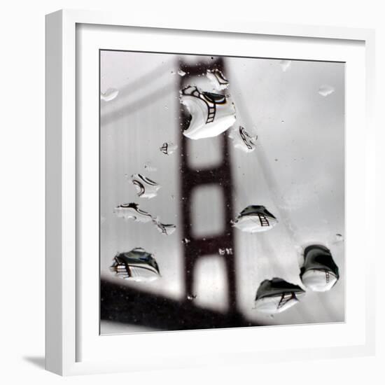 Rain Drops are Shown on a Car Windshield with the Golden Gate Bridge in Background-null-Framed Photographic Print