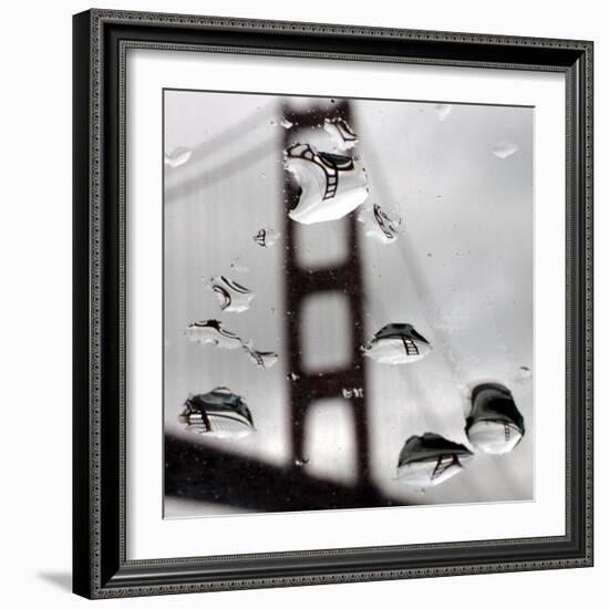 Rain Drops are Shown on a Car Windshield with the Golden Gate Bridge in Background-null-Framed Photographic Print