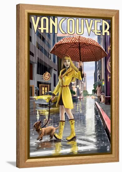 Rain Girl Pinup - Vancouver, BC-Lantern Press-Framed Stretched Canvas