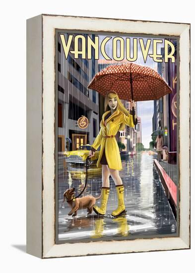 Rain Girl Pinup - Vancouver, BC-Lantern Press-Framed Stretched Canvas