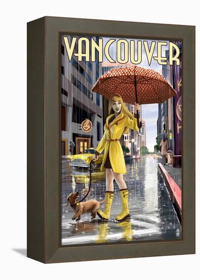 Rain Girl Pinup - Vancouver, BC-Lantern Press-Framed Stretched Canvas