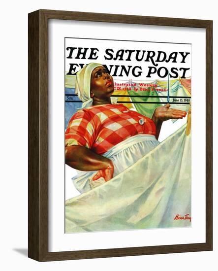 "Rain on Laundry Day," Saturday Evening Post Cover, June 15, 1940-Mariam Troop-Framed Giclee Print