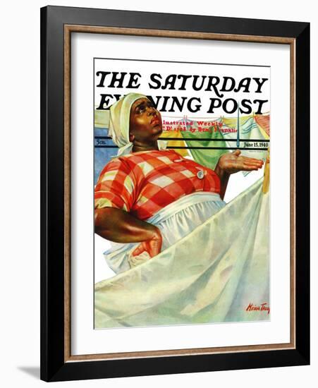 "Rain on Laundry Day," Saturday Evening Post Cover, June 15, 1940-Mariam Troop-Framed Giclee Print