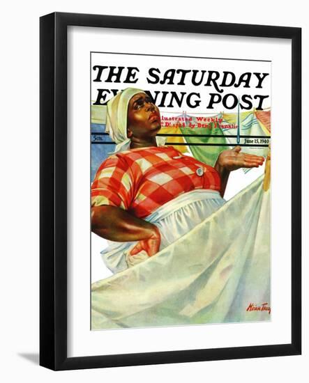 "Rain on Laundry Day," Saturday Evening Post Cover, June 15, 1940-Mariam Troop-Framed Giclee Print