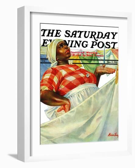 "Rain on Laundry Day," Saturday Evening Post Cover, June 15, 1940-Mariam Troop-Framed Giclee Print