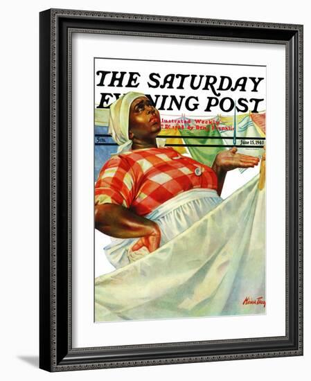 "Rain on Laundry Day," Saturday Evening Post Cover, June 15, 1940-Mariam Troop-Framed Giclee Print