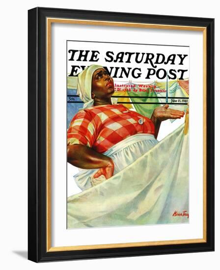 "Rain on Laundry Day," Saturday Evening Post Cover, June 15, 1940-Mariam Troop-Framed Giclee Print