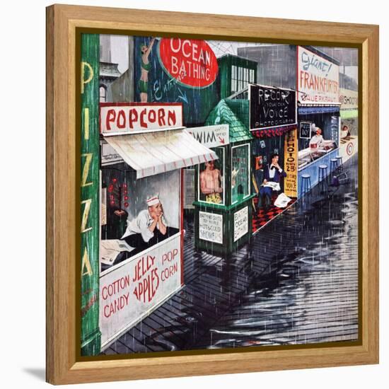 "Rain on the Boardwalk", July 2, 1955-George Hughes-Framed Premier Image Canvas