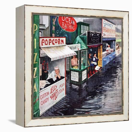 "Rain on the Boardwalk", July 2, 1955-George Hughes-Framed Premier Image Canvas