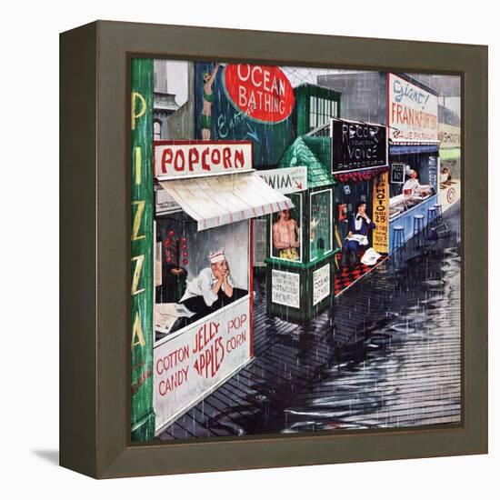 "Rain on the Boardwalk", July 2, 1955-George Hughes-Framed Premier Image Canvas