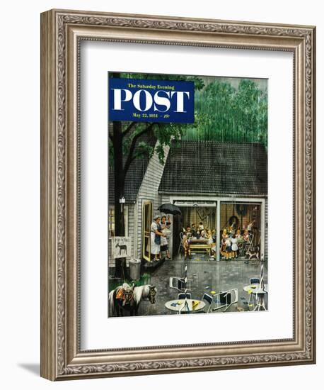 "Rain-out Birthday Party" Saturday Evening Post Cover, May 22, 1954-Stevan Dohanos-Framed Giclee Print