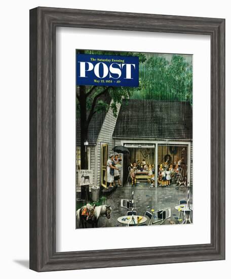 "Rain-out Birthday Party" Saturday Evening Post Cover, May 22, 1954-Stevan Dohanos-Framed Giclee Print