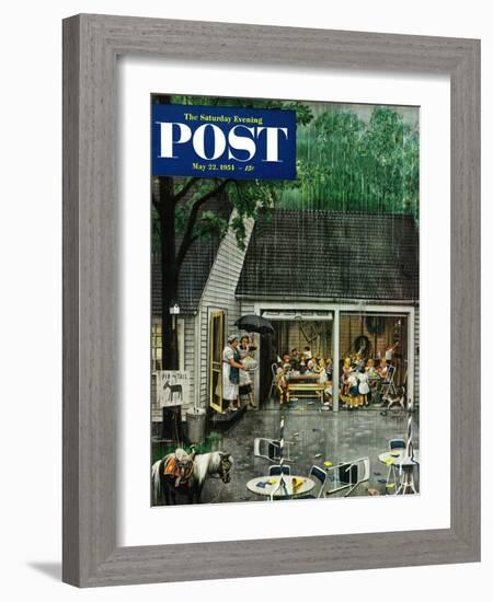 "Rain-out Birthday Party" Saturday Evening Post Cover, May 22, 1954-Stevan Dohanos-Framed Giclee Print