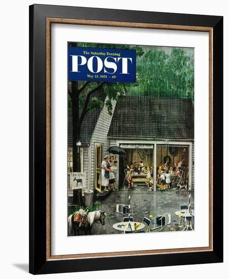 "Rain-out Birthday Party" Saturday Evening Post Cover, May 22, 1954-Stevan Dohanos-Framed Giclee Print