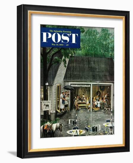 "Rain-out Birthday Party" Saturday Evening Post Cover, May 22, 1954-Stevan Dohanos-Framed Giclee Print