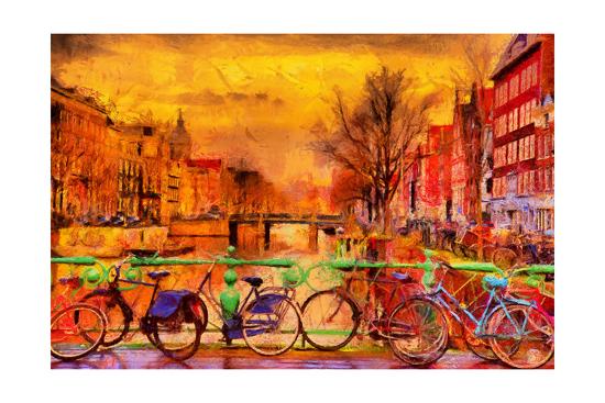 Rain Over Amsterdam Canal Impressionist Style Oil Painting Art