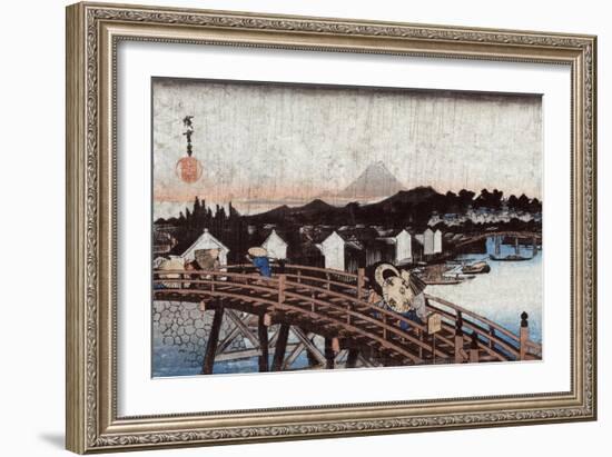 Rain over Nihonbashi, Japanese Wood-Cut Print-Lantern Press-Framed Art Print