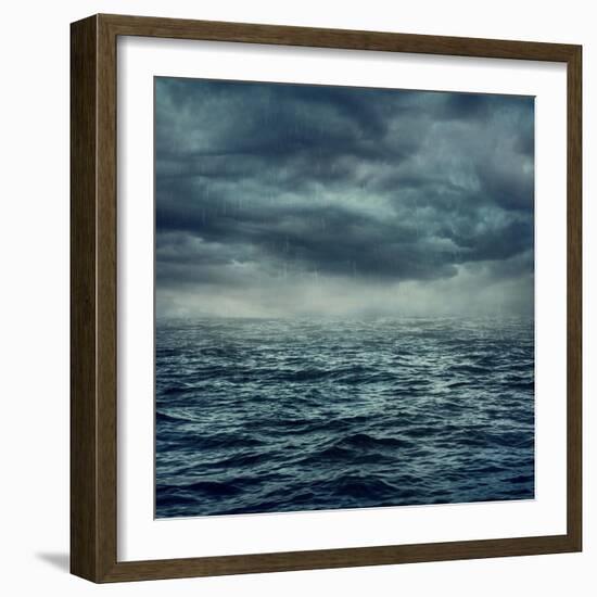 Rain over the Stormy Sea-egal-Framed Art Print